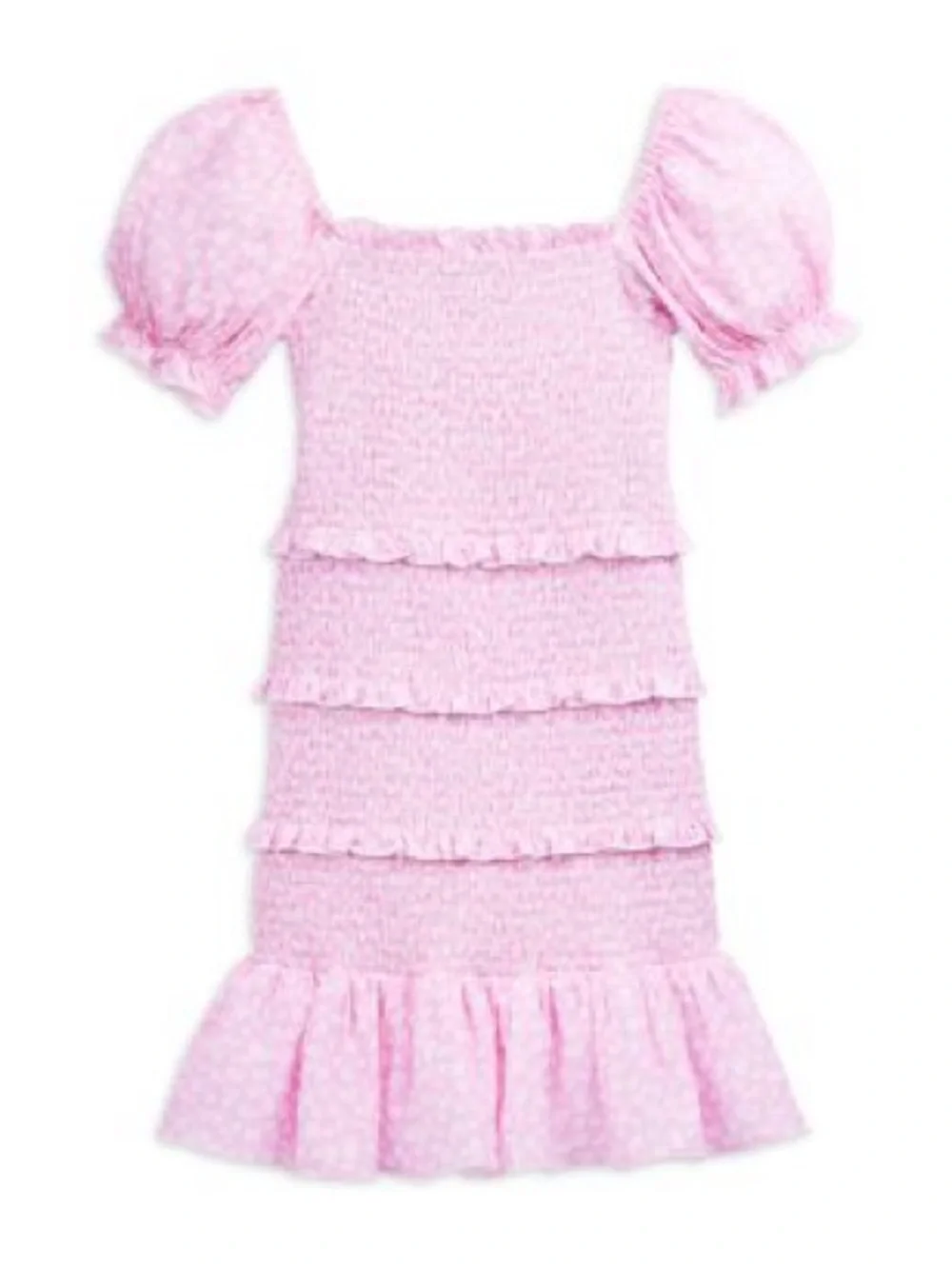 KATIE J NYC Girls' Laila Puff Sleeve Tiered Smocked Dress Pink and White Tween